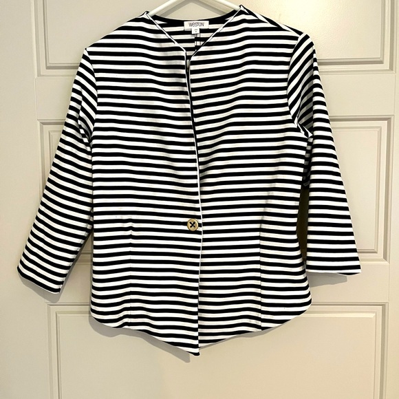 Weston Wear Jackets & Blazers - Weston Business Casual Womens Blazer White Black Stripe Size Medium Blazer